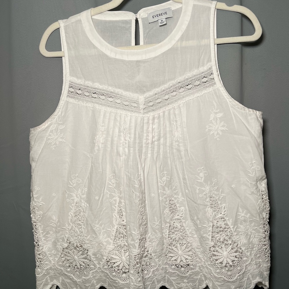 Evereve White Pleated Embellished Blouse EUC